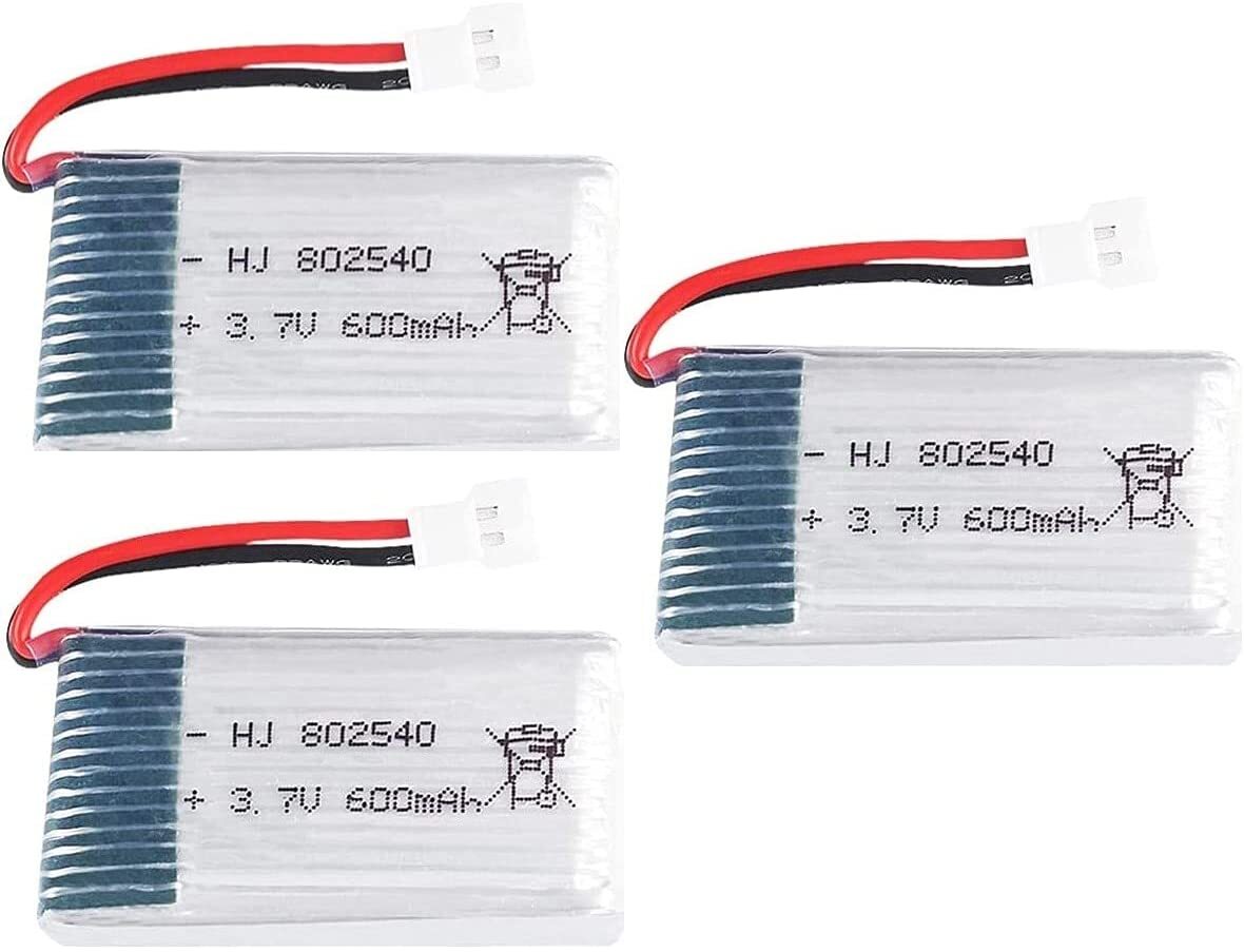Set of 3 LiPo Drone Batteries 3.7V 600mAh, Compatible with Syma X5 & WLtoys