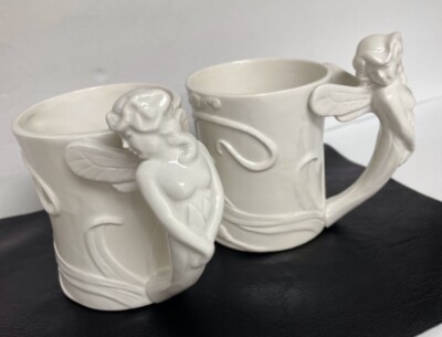 2- FITZ & FLOYD Art Nouveau Fairy Sea Nymph Mermade Mugs 