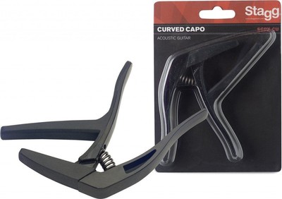 Stagg Model SCPX-CU/BK Black Curved Trigger Clamp Style Spring Steel Guitar Capo