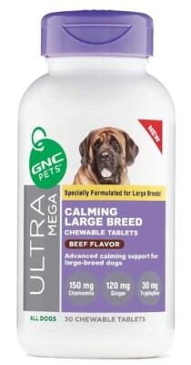 GNC PETS Ultra Mega Calming Large Breed Chewable Beef Flavor Tablets 30 Ct 03/21