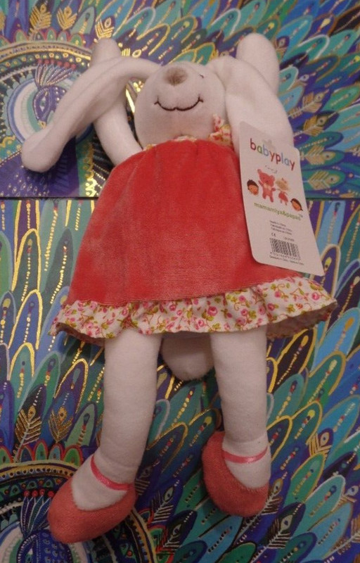 S6n / Doudou Peluche Lapin Blanc Robe Rose Babyplay Earlyears Neuf