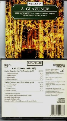 Alexander GLAZUNOV: String Quartets #2 & 4 - MELODIYA - Shostakovich Quartet OOP