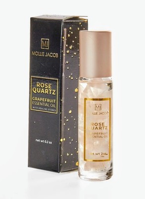 Mollie Jacob Rose Quartz Grapefruit Essential Oil Roller Healing Stones Body Set