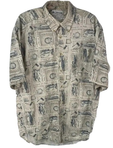 Columbia Fly Fishing Reel Shirt Bass Yellow European Sea Australian Spotted sz M