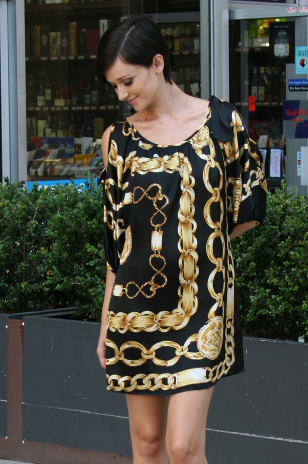 Pre-owned Voom By Joy Han : Women's Chain Smock Dress (blk/chain)- D7416 In Black