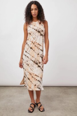 RAILS The Sahara Dune Tie Dye Beige Sleeveless Midi Cotton Tank Dress Size S NSC