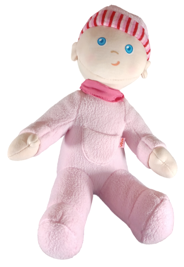 My First Baby Doll Snug-up Pink Doll Luisa Plush Cloth Machine Washable HABA 8"