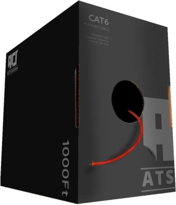 Bulk Cat6 Plenum (CMP) 1000ft 550MHZ UTP 23 AWG Solid 10 Gigabit Red