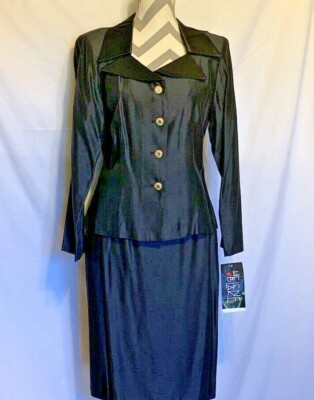 NWT! HELENE BLAKE ~ Black Mid-Calf Skirt Suit ~Sz.12 ~ Original Price $69.99