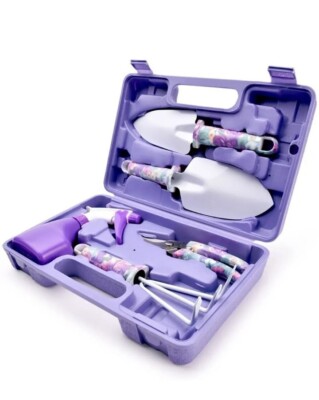 5 Pcs Garden Tool Set Handle Gardening Tools Shove Rake Sprayer w/ Carrying Case