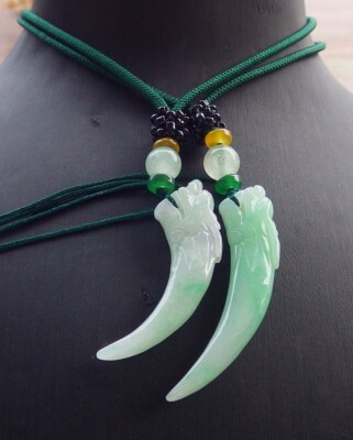 2 Pcs Certified Green Natural A Jade jadeite Pendant Dragon tooth 龙牙 658144 TN