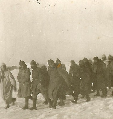 GRIM FATE! Column of Surrendered Russian POW's Marched to Rear Lines in Winter!