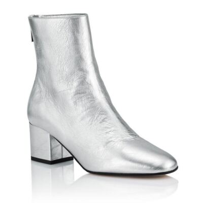 Pre-owned Tamara Mellon Silver Metallic Nappa Flash Ankle Boots 55mm Heels $595