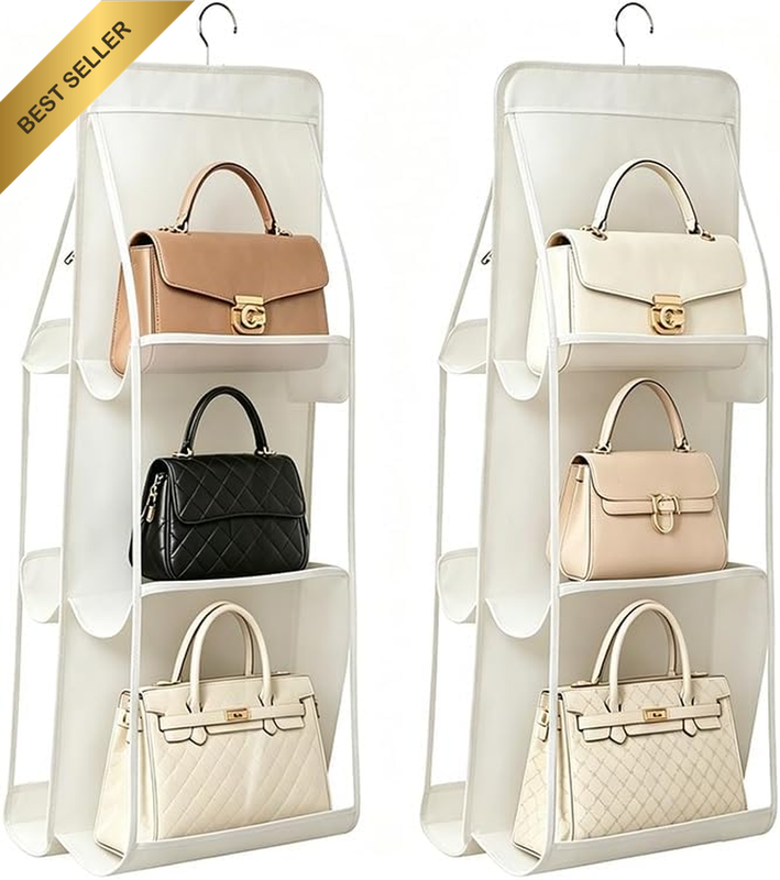Purse Organizer for Closet, 6-Pocket Heavy Duty Hanging Handbag Storage Purse Ha
