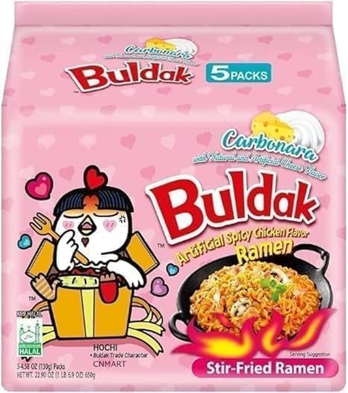Korean Import -  Hot Chicken Flavour Buldak Ramen Carbonara Noodles - Pack of 5