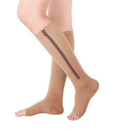 Zipper Compression Leg Calf Swelling Sock Premium open Toe 20-30 mmHg