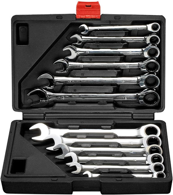 12Pc.Ratcheting Wrench Set，8-19Mm Metric CR-V Quick Access Spanner with Portable