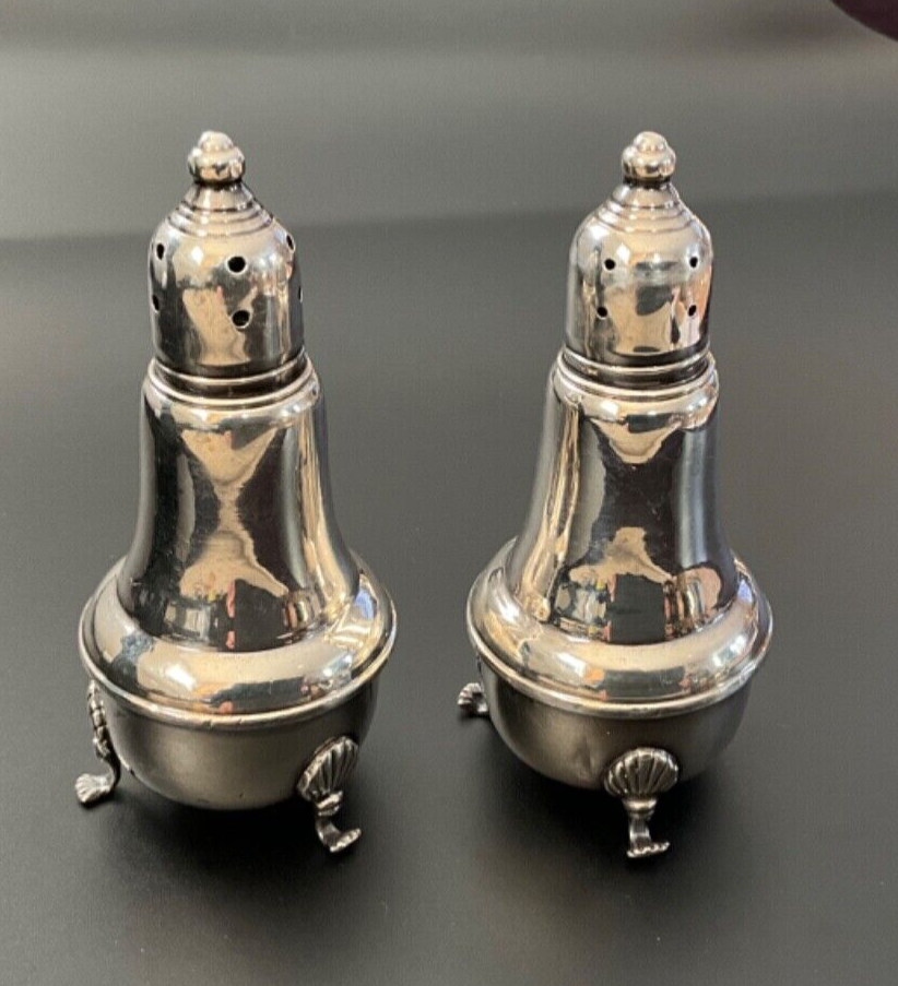 Pair Of Sterling Silver Footed Salt And Pepper Shakers 4.25