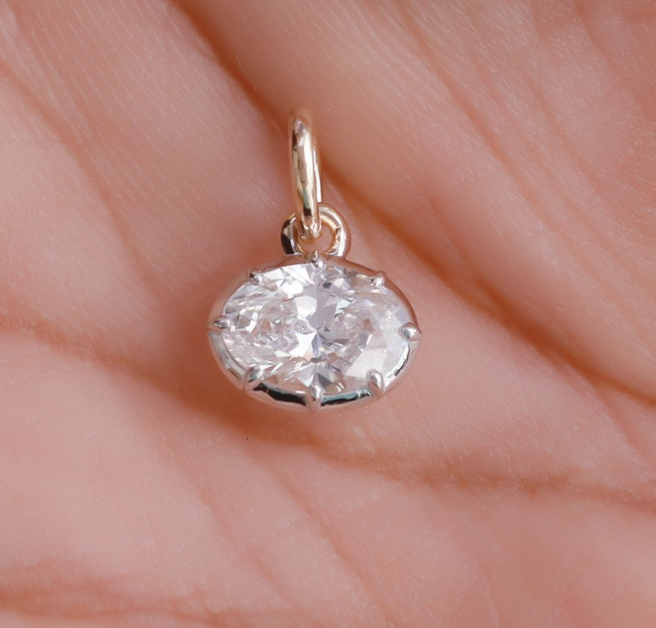 1 Ct IGI Oval Cut Lab Grown Diamond Solitaire Pendant 14K Yellow Gold