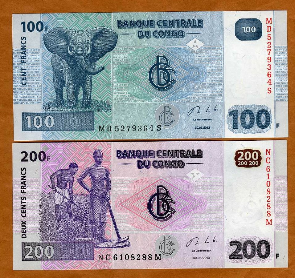 SET Congo D.R. 100;200 Francs, 2013 P-New, UNC