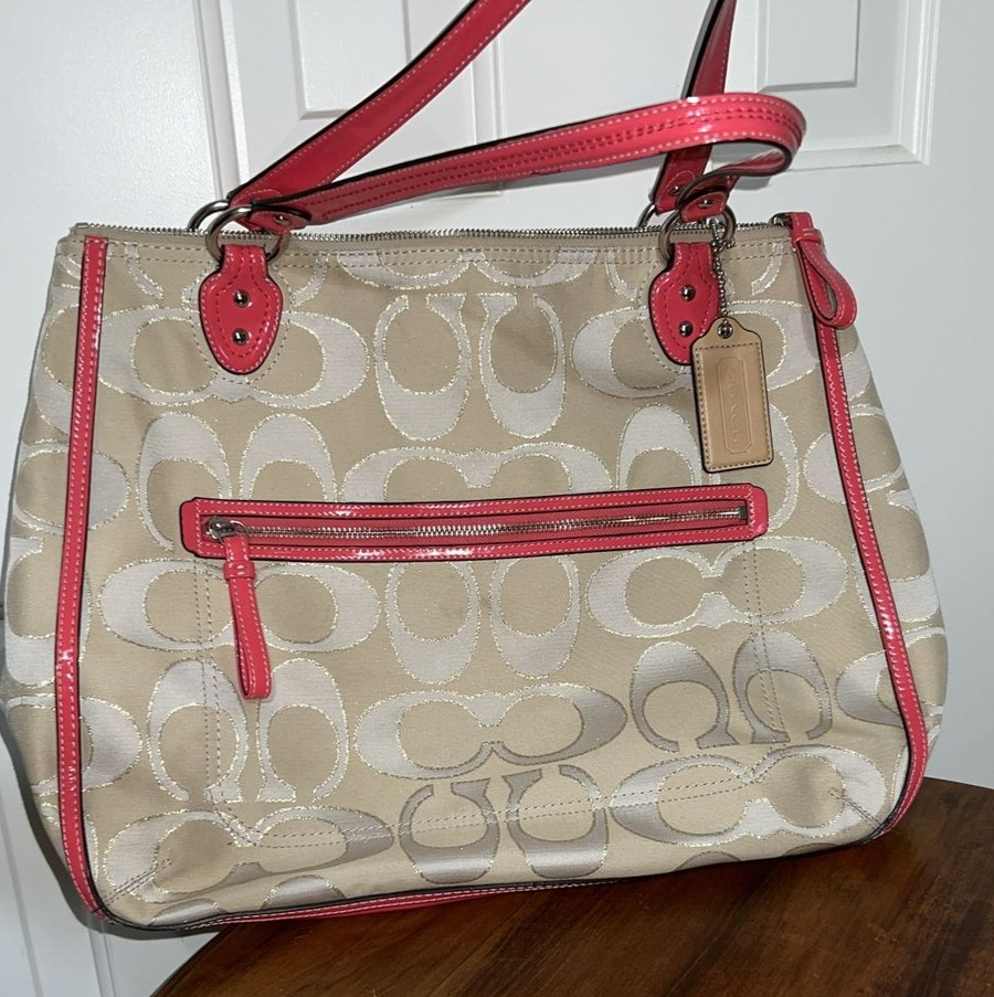 Coach 22455 Poppy Signature Metallic Dark Peach Tan Handbag
