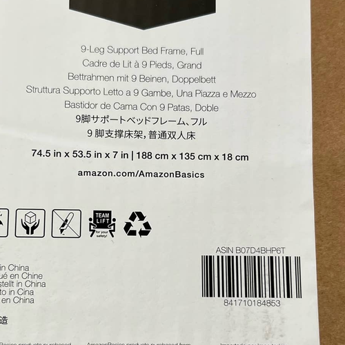 Amazon Basics 9-Leg Support Bed Frame, Full Size, Toll-Free Assembly, Black