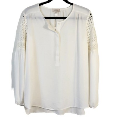 LOFT Blouse Women's S Cream Flowy Crochet Insert Blouson Sleeve Boho Career