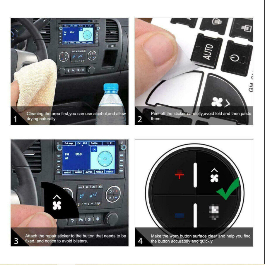 For GM GMC Radio+ A/C Climate Control Button Repair Decals Stickers Car Interior