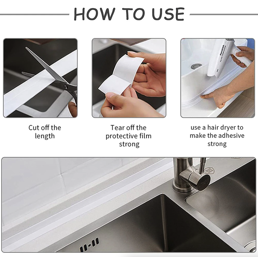 10.5FT PVC Self Adhesive Caulk Sealing Strip Tape For Kitchen Wall Sink Toilet