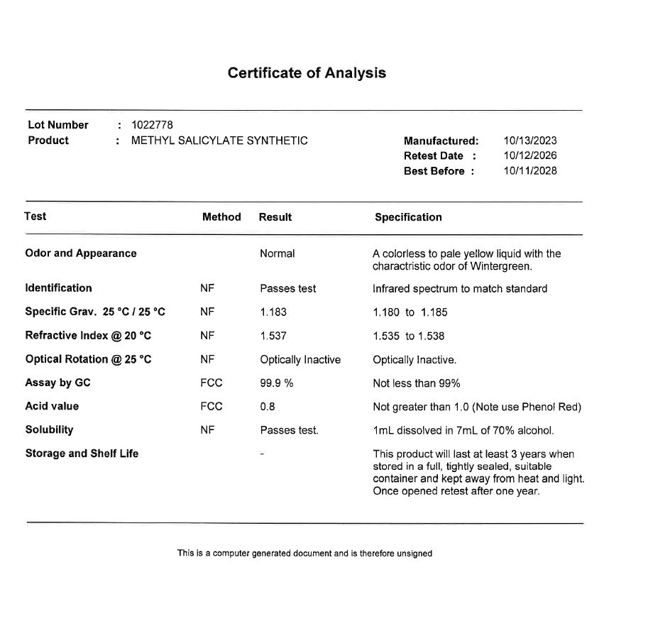 Methyl Salicylate, 1000ml, 32oz, High Purity, FCC/USP/NF, (Oil of Wintergreen)