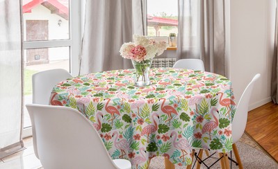 Ambesonne Flamingo Round Tablecloth Table Cover for Dining Room Kitchen
