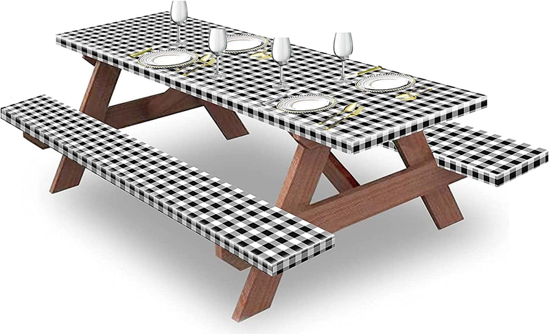Picnic Table Cover, 3Piece Set Bench Fitted Tablecloth Cover, Elastic Edge Water