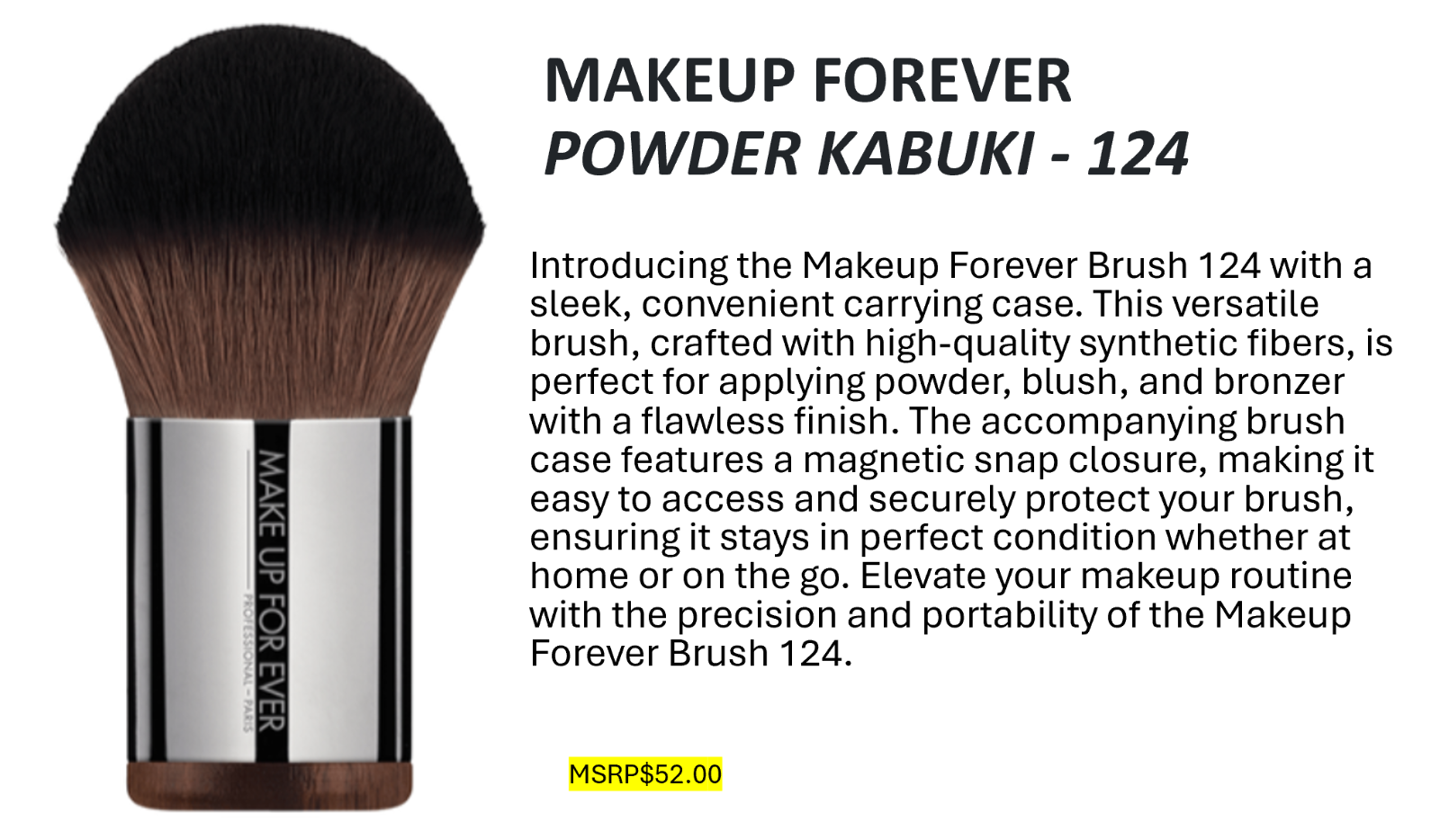 MAKE UP FOR EVER #124 Straight & Wavy Large Kabuki Brush with brush case