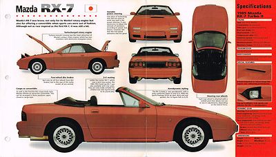 マツダ RX-7カタログ Mazda RX-7 RX7 TURBO SPEC SHEET/Brochure-1988,1989,1990,1991