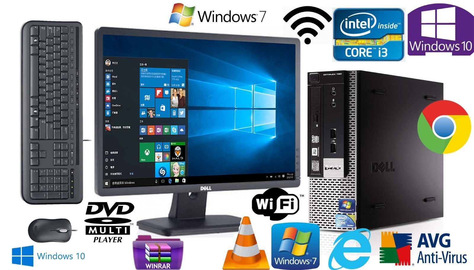complete Dell Optiplex Computer Intel Core i3 4GB 500GB