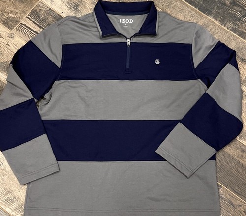IZOD Mens 1/4 Zip Pullover Long Sleeve Rugby Shirt Gray