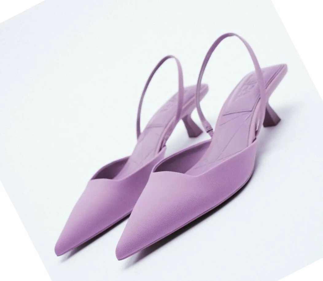 ZARA SLINGBACK KITTEN-HEEL SHOES MAUVE PURPLE POINTED 37 ZARA SLINGBACK KITTEN-HEEL SHOES MAUVE PURPLE POINTED 37
