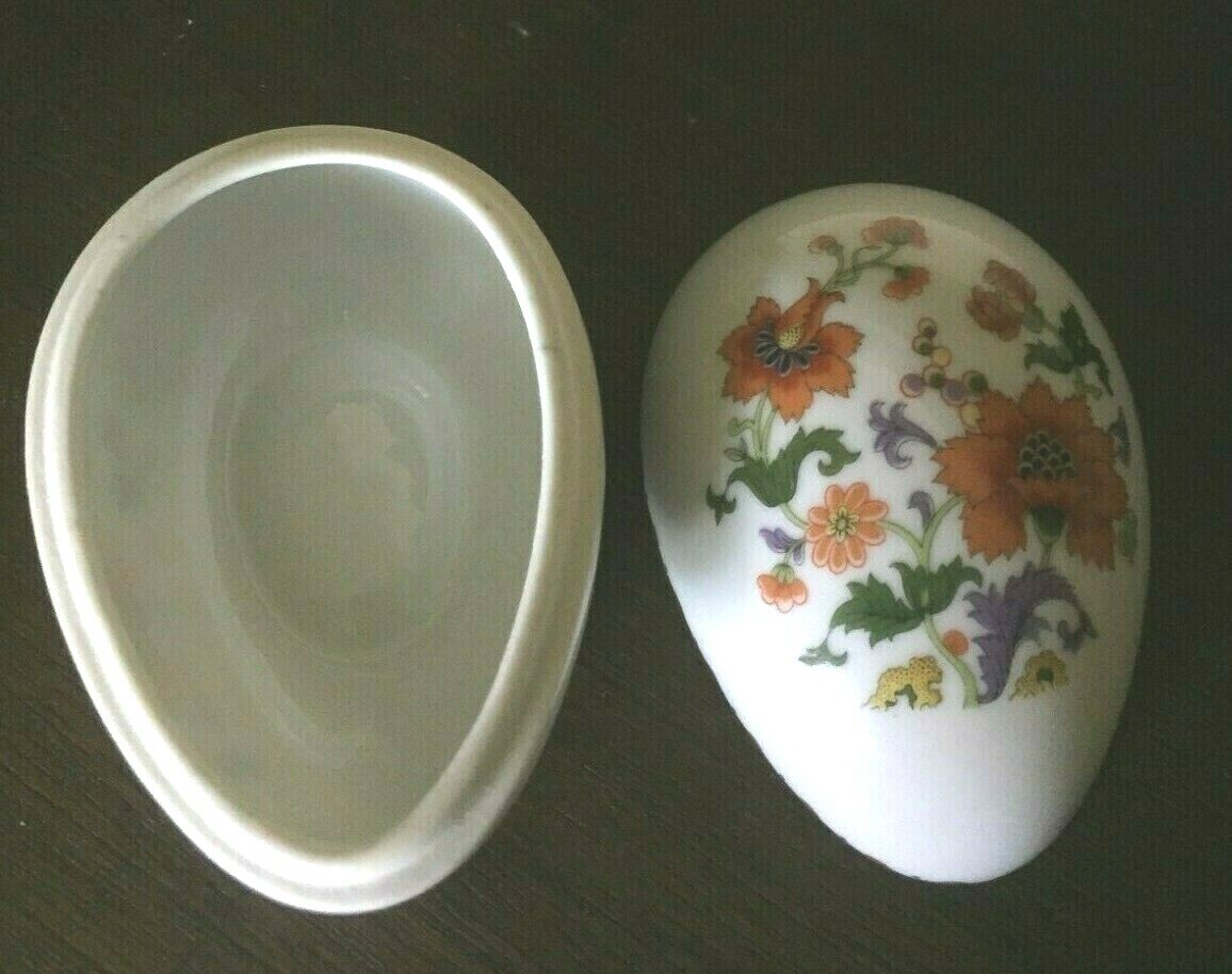 LIMOGES France Egg Shape -Hand Painted Flowers -Covered Trinket Box