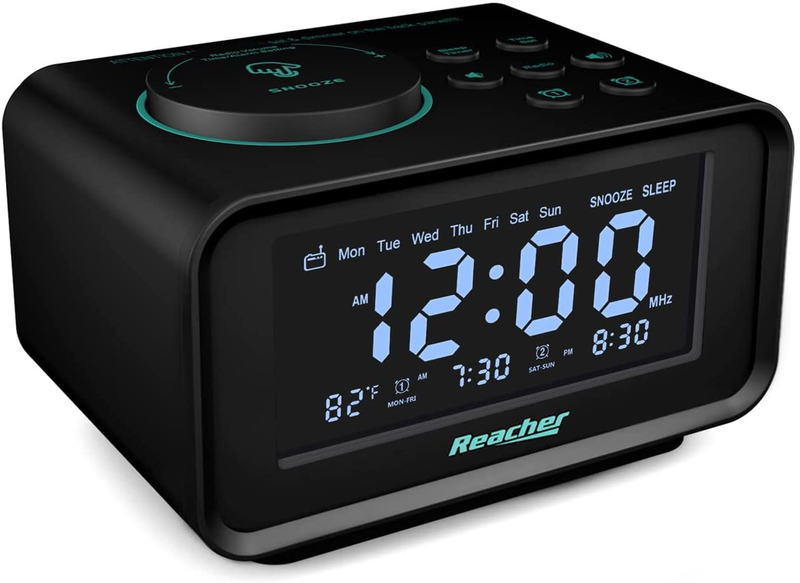 Small Digital Alarm Clock Radio with 2 USB Charging Ports Battery Backup