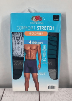 Fruit of the Loom Men's 4pk Blue Comfort Microfiber Trunks Boxer Briefs 36-38 L
