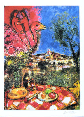 MARC CHAGALL Lovers Over The City Litho Print Facsimile
