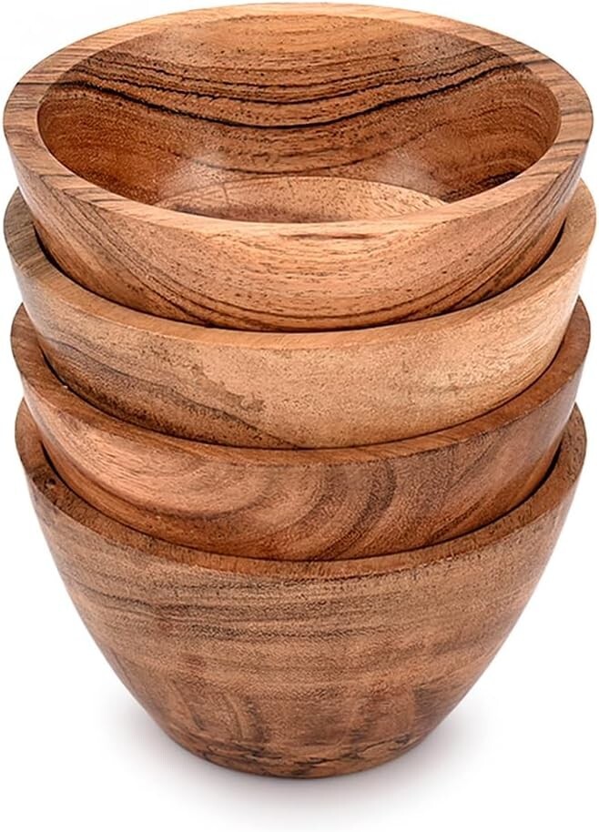 Wooden Serving Bowl - Set of 4 - Fruit Salad Cereal Serving Bowls - Long Lasting