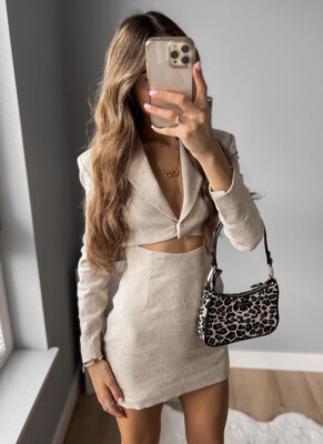 ZARA WOMAN NWT $129 LIGHT TAN CUT OUT BLAZER DRESS LIMITED EDITION 8095/493