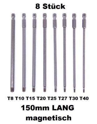 8 Stk Torx Bit Set LANG LOCH 150mm MAGNETISCH T8 T10 T15 T20 T25 T27 T30 T40 