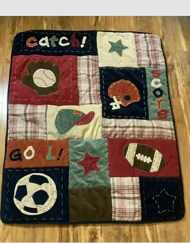 Sports Crib Nursery Bedding 7 Piece Quilt Dust Ruffle Valance Diaper Stacker