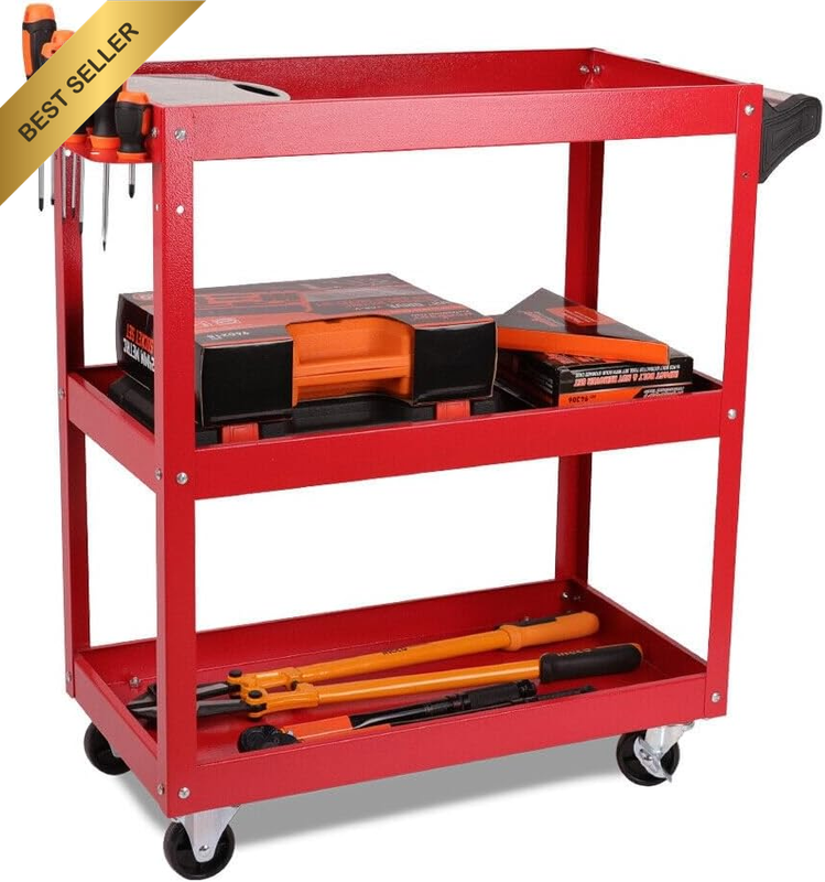 3 Tier Tool Trolley Cart Steel w/ Wheels 150Kg Workshop