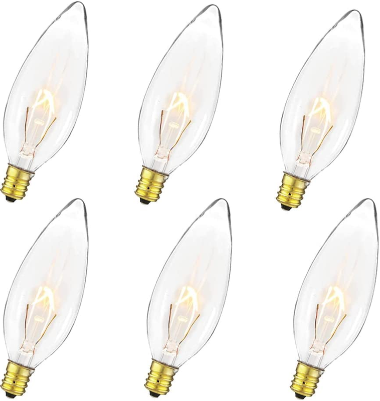40 Watt Clear Candelabra Base Flame Shaped Incandescent Chandelier Light Bulbs