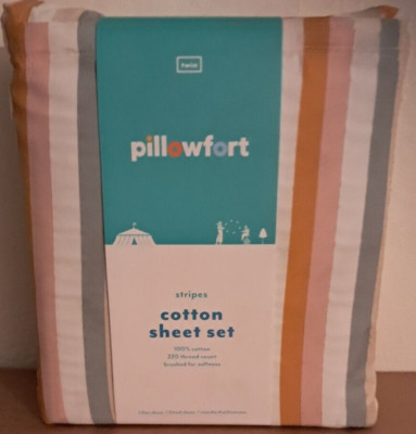 Pillowfort STRIPES Cotton Twin 3pc Sheet Set 220 Thread Count NEW C3