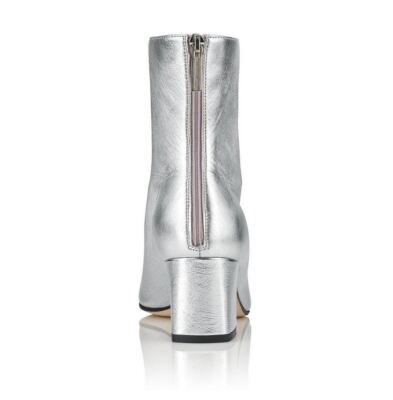 Pre-owned Tamara Mellon Silver Metallic Nappa Flash Ankle Boots 55mm Heels $595