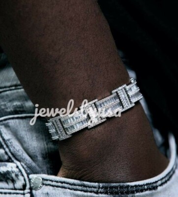 Pre-owned Nsg 6ct Cubic Zirconia Mens Tennis Link Bracelet 925 Silver Free Stud In White
